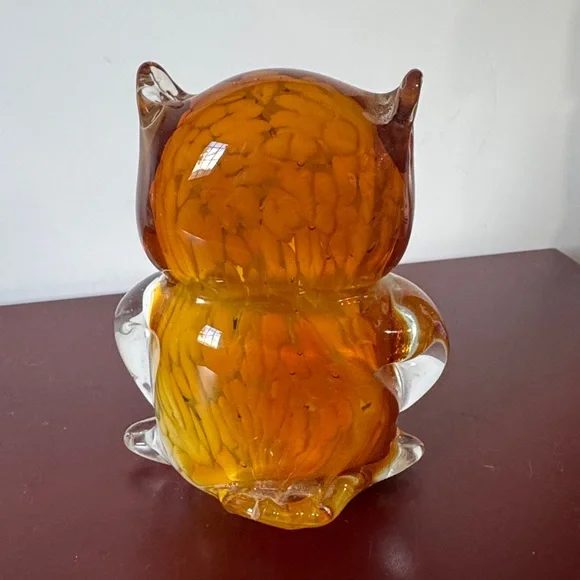 He’s Art Glass Handcrafted Glass Owl Figurine - Orange and White - Picture 3 of 7